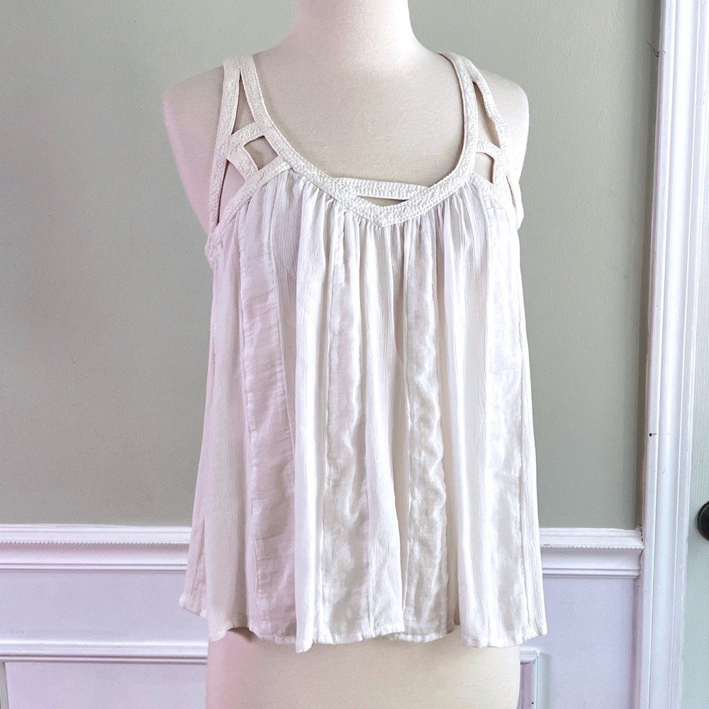 Vanessa Virginia Tank Top 10 Women White Lattice Back Boho Anthropologie Strappy